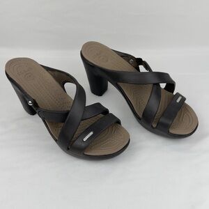 Crocs Cyprus IV Strappy Chunky Heel Comfort Sandals Espresso Brown Sz 9
